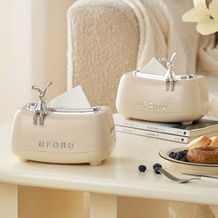 Caja de pañuelos decorativa de escritorio con forma de conejo, color crema, para guardar servilletas de cocina y sala de estar.
