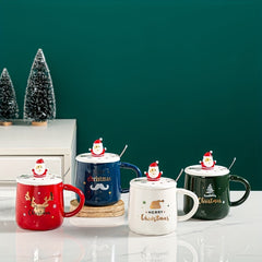 Ceramic Lidded Mug - Christmas Themed Coffee and Tea Cup, Perfect as a Festive Holiday Cup Gift