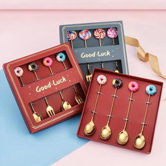 Stainless Steel Dessert Cutlery Set - Includes 2 Forks, 2 Spoons, and Coffee Spoon - Perfect for Fruit Cake, Cake, and Desserts - Valentine's Day Gift Ide