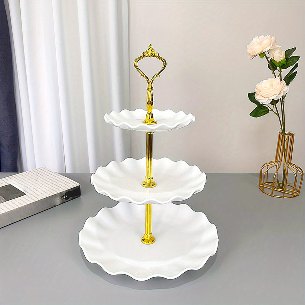 3 Tier Cupcake Stand, European Ruffled or Laciness Dessert Tower Tray for Tea Parties, Dances and Weddings