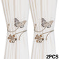 Two Golden/Silvery Butterfly And Flower-shaped Curtain Tiebacks, Featuring A Modern Minimalist Style With Creative Hollow Butterfly Design. These Adjustable Curtain Holders Can Be Installed Without Drilling, Suitable For Living Room, Bedroom, Office Home