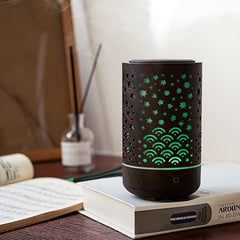 230ML Wood Grain Star and Moon Cup Ultrasonic Cool Mist Air Aromatherapy Diffuser - Silent for Indoor, Car, Office Use - USB Humidifier Essential Oil Diffuser with Ambient Night Light