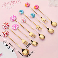 Stainless Steel Dessert Cutlery Set - Includes 2 Forks, 2 Spoons, and Coffee Spoon - Perfect for Fruit Cake, Cake, and Desserts - Valentine's Day Gift Ide