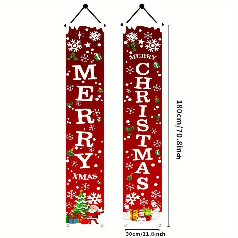 2D Door Banner 1 Pair Merry Christmas Polyester Banners - Patriotic Theme, No Electricity Needed, for Entryway, Room, Garden, Tailgating, Confirmation - Indoor/Outdoor Porch & Door Decor