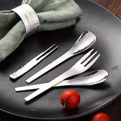 Stainless steel Japanese hammer pattern dessert coffee stirring small spoon square spoon fruit cake dessert fork cutlery set gift box set