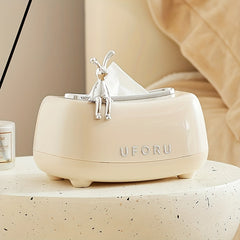 Caja de pañuelos decorativa de escritorio con forma de conejo, color crema, para guardar servilletas de cocina y sala de estar.