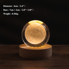 3D laser carved crystal ball night light ornament, yellow warm light solar system galaxy planet series