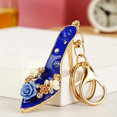 Elegant Rhinestone Rose High-Heel Shoe Car Keychain, Ideal Party Favor, Gift, Souvenir, and Bag Charm