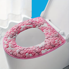 Universal large floral coral fleece toilet seat cover