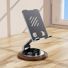 Adjustable 360° Rotating Phone Stand - Walnut Wood Grain Metal Foldable Design - Wholesale Bulk Supply