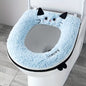Thickened Soft Plush -Shaped Toilet Cover with Cushioned Ring - Cute Kitten Ears & Smiling Face Design, Towel Fabric & Plastic Frame, All-Season Hygienic Lid