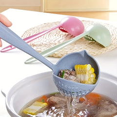 1pc High-Quality 2-in-1 Soup & Strainer Spoon - Long Handle, Wheat Straw Plastic, Perfect for Hot Pot & Soups, Food-Safe Kitchen Utensil, Soup Spoon