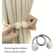 2pcs Delicate Magnetic Curtain Tiebacks With Small Faux Pearl, For Bedroom Living Room Home Decor