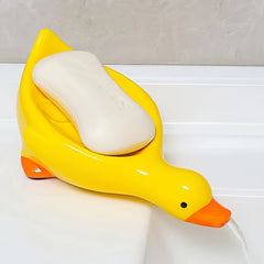 Self-Draining Duck-Shaped Soap Dish, Plastic Rectangular Soap Holder with Cute Waterfall Design, Convenient for Cleaning and Storage, Bathroom Accessory, Soap Dis