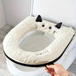 Thickened Soft Plush -Shaped Toilet Cover with Cushioned Ring - Cute Kitten Ears & Smiling Face Design, Towel Fabric & Plastic Frame, All-Season Hygienic Lid