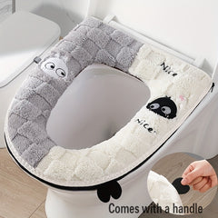 Two-tone spliced, fleece-lined, thickened universal toilet seat cover/toilet mat
