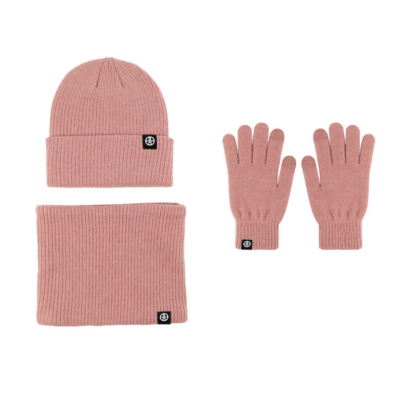 Gorro de invierno para hombre, gorro de punto grueso de lana, bufanda, guantes, conjunto de tres piezas, gorro térmico para niños