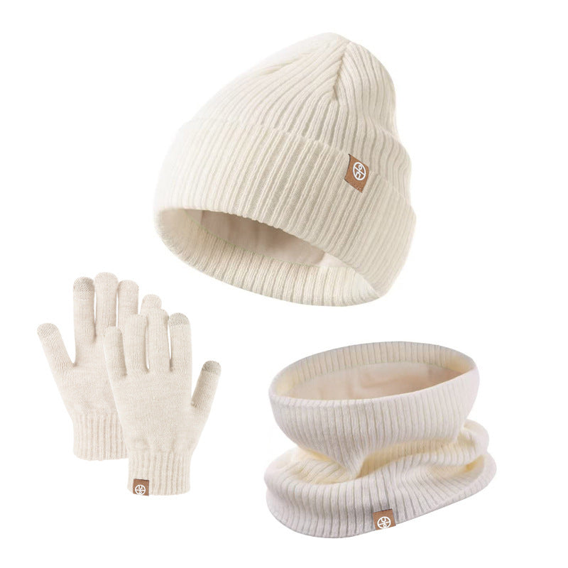 Conjunto de tres piezas de guantes de punto para niños, gorro y bufanda, gorro cálido para exteriores