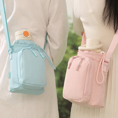 Outside travel cup cover with mobile phone bag, leisure sports water cup bag. Leisure water cup messenger bag