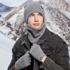 Winter hat men's fleece thickened knitted hat scarf gloves three-piece set thermal hat children