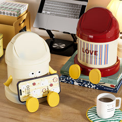 Desktop trash can, home office bedroom dormitory small covered storage bucket