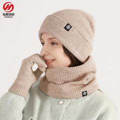 Winter hat men's fleece thickened knitted hat scarf gloves three-piece set thermal hat children