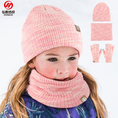 Winter Children's Knitted Gloves Hat Scarf Three-piece Set Outdoor Warm Hat Three-piece Set