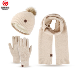 Winter hat women's fleece thickened hat scarf gloves women's three-piece suit knitted thermal gloves men