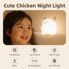 KinYiLO Chicke Cute Night Light for Toddler 1-3, Nightlight for Kids Room/Bedroom/Bedside, Silicone Soft Lamp with 30Min Timer a