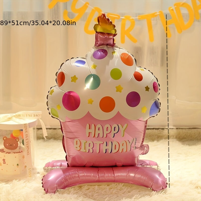 1pc, Standing Cake Balloon, Pink Blue Birthday Party Balloon, Background Decoration, Aluminum Film Balloon Photography Decor, Happy Birthday Decoration, Birthday Balloon, Halloween Decorations, Christmas Decorations