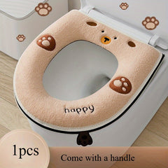Thickened Toilet Seat Cushion Cover with Zipper Closure - Soft Plush Bear Paw Print Design, Machine Washable Bathroom Seat Cover for Comfort & Style