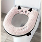 Thickened Soft Plush -Shaped Toilet Cover with Cushioned Ring - Cute Kitten Ears & Smiling Face Design, Towel Fabric & Plastic Frame, All-Season Hygienic Lid