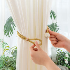 2pcs Luxury French Curtain Tiebacks with Artificial Pearl Decoration, Convenient Hanging Tieback Decorative Curtain Fixer, Suitable for Home Bedroom Office Decorative Curtain Tiebacks