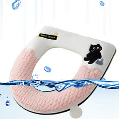 Thickened toilet seat cover with cat design, suitable for all seasons
