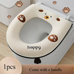 Thickened Toilet Seat Cushion Cover with Zipper Closure - Soft Plush Bear Paw Print Design, Machine Washable Bathroom Seat Cover for Comfort & Style