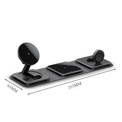 3-in-1 Mini Magnetic Desktop Wireless Charger, PU Material, Foldable Design,