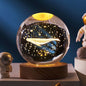 3D laser carved crystal ball night light ornament, yellow warm light solar system galaxy planet series